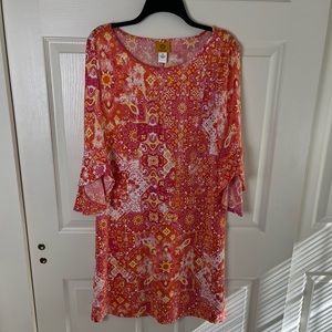 Ruby Rd. Pink and Orange Patterned Midi Dress